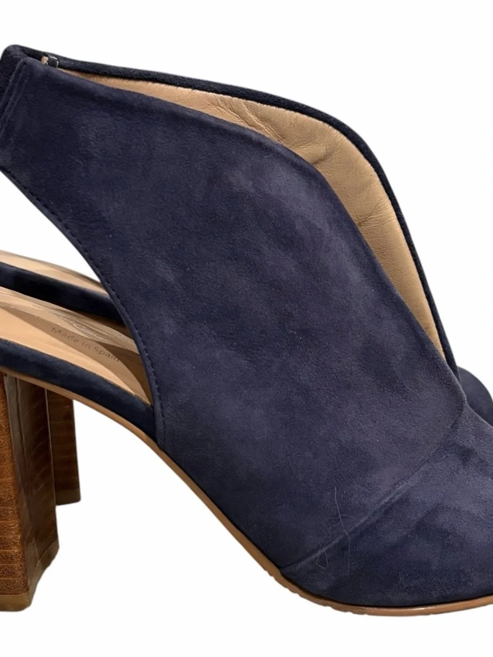 Suede Navy Peep-Toe Slingback Heels